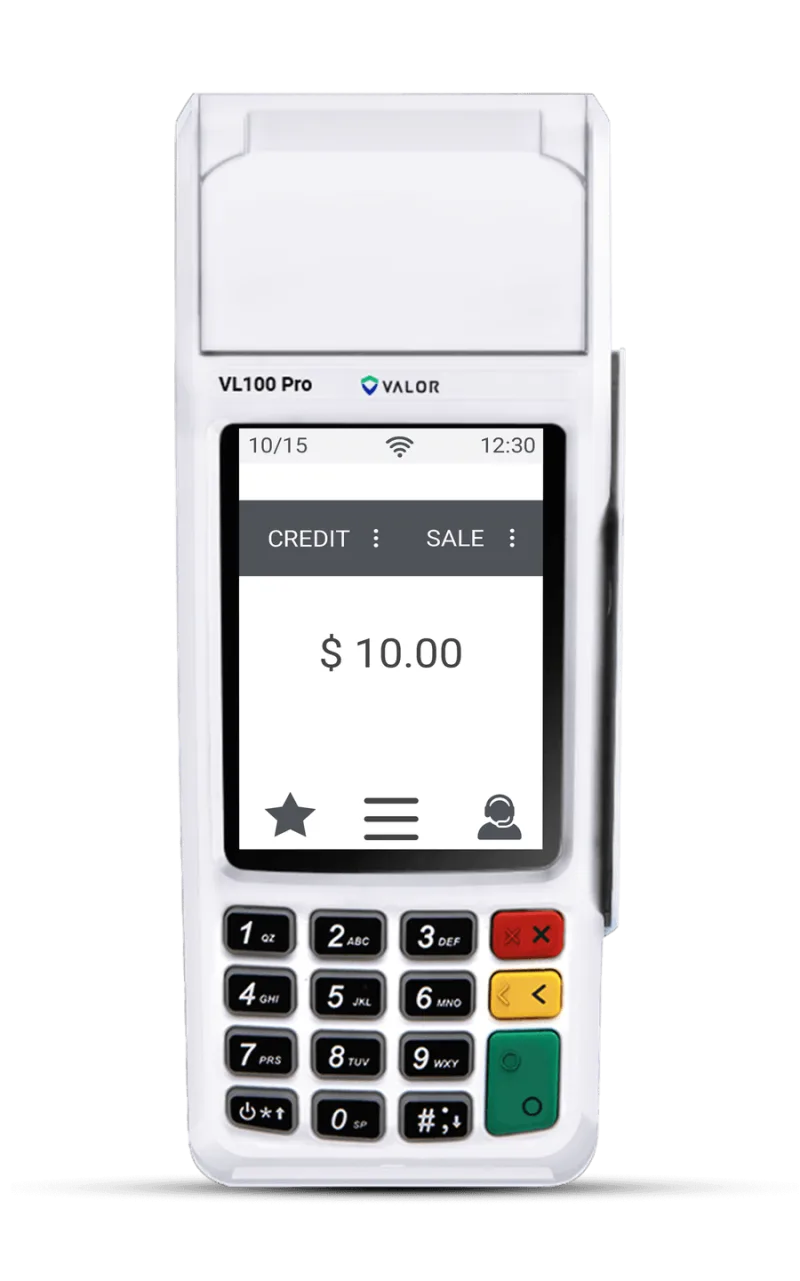 Valor VL100 Pro card payment terminal shown from the front Valor VL100 Pro card payment terminal shown from the front